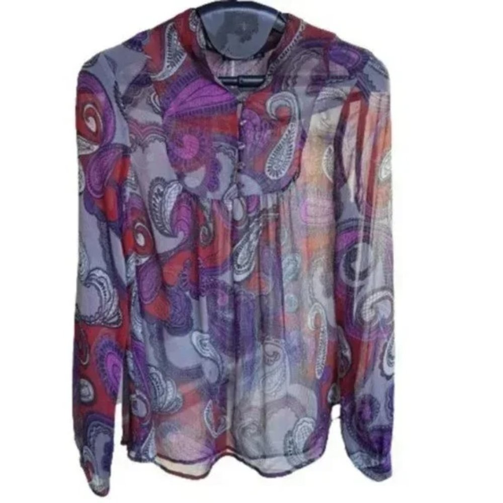 USA Sheer Paisley ELLA MOSS Boho Bib Blouse Top